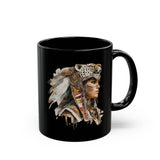 Aztec Jaguar Warrior Woman Watercolor Black Mug