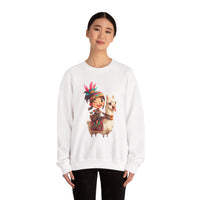 Playful Inca Girl and Llama Cartoon Unisex Sweatshirt