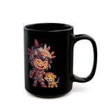 Chibi Aztec Warrior with Jaguar Cub Cartoon History Black Mug