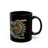 Feathered Serpent Sun Spiral Black Mug