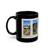 Funny Llama at the Window with Machu Picchu View Black Mug