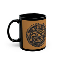 Mayan Jaguar Deity Woodcut Style Black Mug