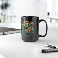 Colorful Quetzalcoatl Sun Serpent Glyph Style Black Mug