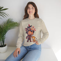 Chibi Aztec Warrior with Jaguar Cub Cartoon History Unisex Sweatshirt