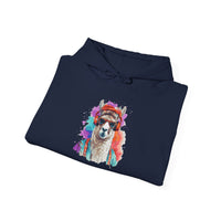 Hippie Llama in Sunglasses Watercolor Style Unisex Hoodie