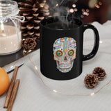 Neon Circuit Aztec Skull Cartoon Style Black Mug