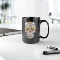 Neon Circuit Aztec Skull Cartoon Style Black Mug