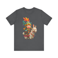 Chibi Inca Warrior Riding Llama Cartoon Unisex T-Shirt