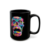 Neon Graffiti Mayan Skull Cartoon Style Black Mug