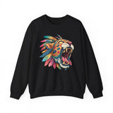 Comic Style Jaguar Mask with Rainbow Feathers Unisex Sweatshirt