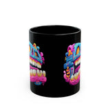 Chunky Neon Mayan Skull Graffiti Style Black Mug
