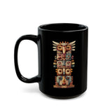 Stacked Tribal Totem Symbols Geometric Faces Black Mug
