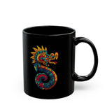 Aztec Serpent God Quetzalcoatl Modern Tribal Style Black Mug