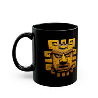 Ancient Andean Warrior Mask Golden Glyph Style Black Mug