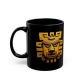 Ancient Andean Warrior Mask Golden Glyph Style Black Mug