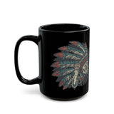 Vintage Native American Headdress Graphic Black Mug