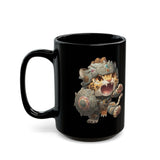 Chibi Mayan Jaguar Warrior with Tribal Shield Black Mug