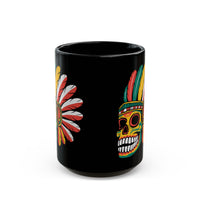 Aztec Feathered Skull Fiesta Illustration Black Mug