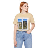 Funny Llama at the Window with Machu Picchu View Unisex T-Shirt