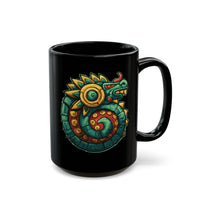 Colorful Quetzalcoatl Sun Serpent Glyph Style Black Mug