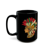 Aztec Warrior Head Illustration Black Mug