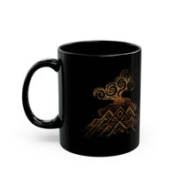 Tribal Volcano with Smoke Spirals Glyph Style Black Mug
