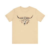 Boho Aztec Feathered Bull Skull Illustration Unisex T-Shirt