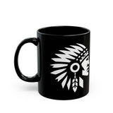 Tribal Warrior Headdress Emblem Illustration Black Mug