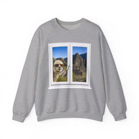 Funny Llama at the Window with Machu Picchu View Unisex Sweatshirt