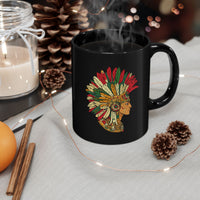Aztec Warrior Head Illustration Black Mug