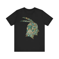 A Turquoise and Gold Mayan Warrior Face Unisex T-Shirt