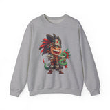 Chibi Aztec Warrior with Baby Quetzalcoatl Serpent Unisex Sweatshirt