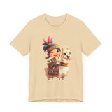 Playful Inca Girl and Llama Cartoon Unisex T-Shirt