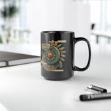 Feathered Serpent Sun Spiral Black Mug