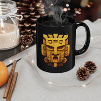 Golden Warrior Mask Andean Glyph Style Black Mug