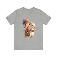 Playful Inca Girl and Llama Cartoon Unisex T-Shirt