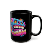 Chunky Neon Mayan Skull Graffiti Style Black Mug