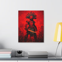 Aztec Macuahuitl Warrior in Red Canvas