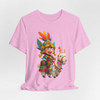 Chibi Inca Warrior Riding Llama Cartoon Unisex T-Shirt