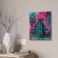 Neon Maya Pyramid Graffiti Canvas