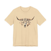 Boho Aztec Feathered Bull Skull Illustration Unisex T-Shirt