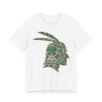 A Turquoise and Gold Mayan Warrior Face Unisex T-Shirt