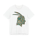A Turquoise and Gold Mayan Warrior Face Unisex T-Shirt