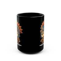 Chibi Aztec Warrior Cartoon Style Black Mug