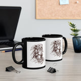 Aztec Warrior Woman Jaguar Spirit Sketch Black Mug