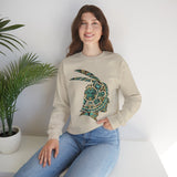 A Turquoise and Gold Mayan Warrior Face Unisex Sweatshirt
