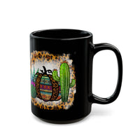 Leopard Aztec Pumpkin & Cactus Vibes Illustration Black Mug