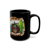 Leopard Aztec Pumpkin & Cactus Vibes Illustration Black Mug