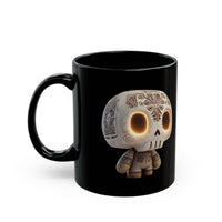 Glow-Eyed Aztec Skull Chibi Black Mug