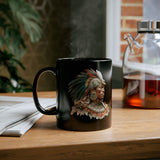 Maya Elder Warrior Watercolor Portrait Black Mug